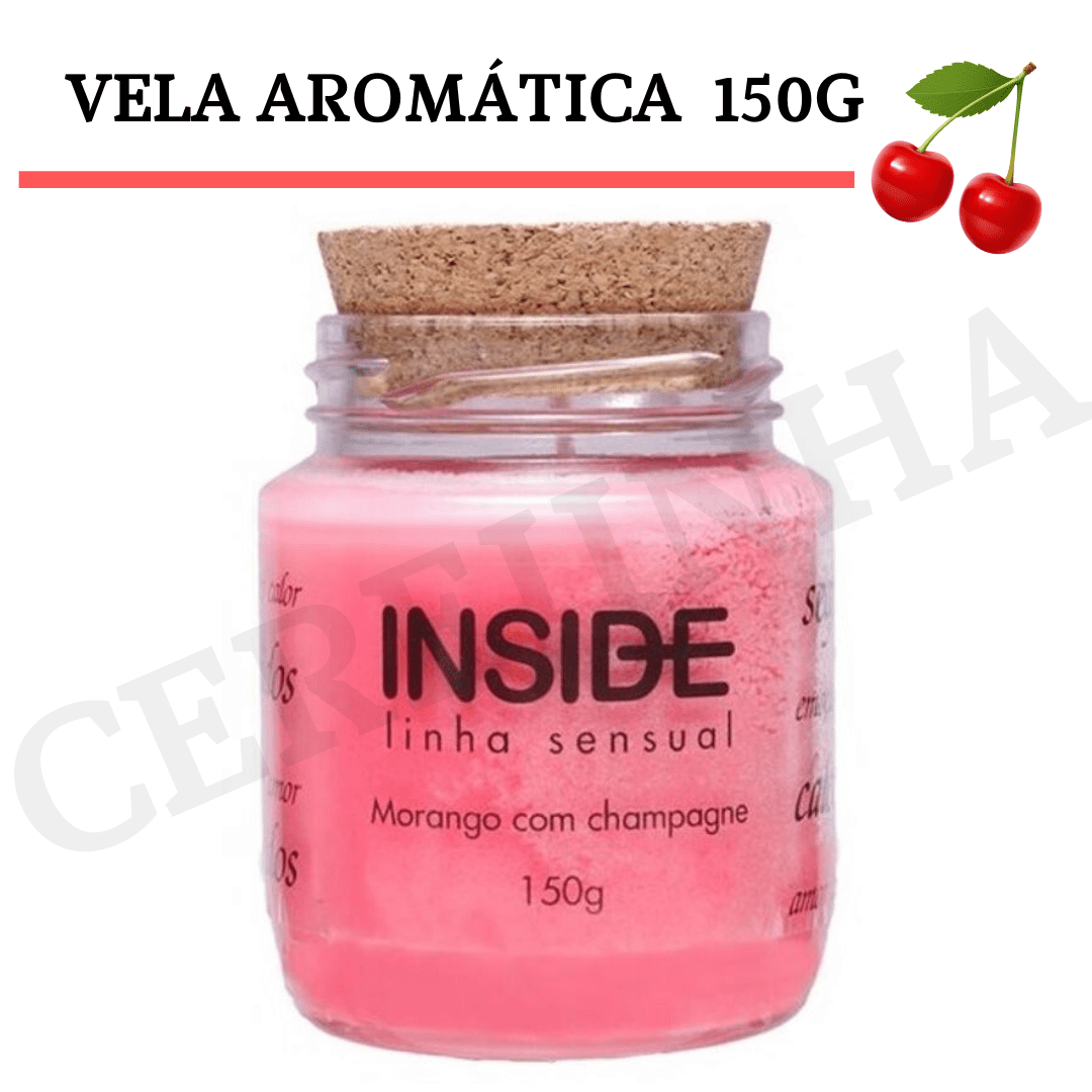 VELA AROMÁTICA HIDRATANTE 150G Morango c Champanhe Cerejinha Sex Shop